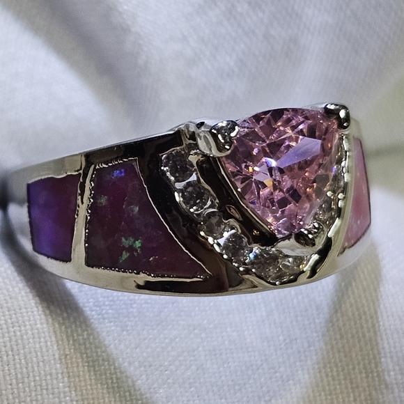 Gorgeous Pink CZ/Fire Opal Ring size 8 - Picture 3 of 15